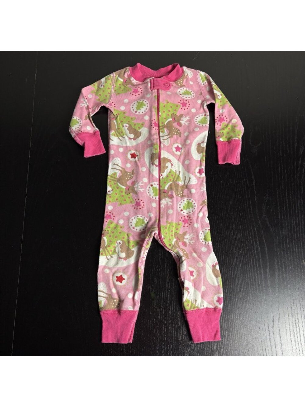 HANNA ANDERSSON Baby Girl Size 70 (US 9-18M) One-Piece Reindeer Christmas Pajama